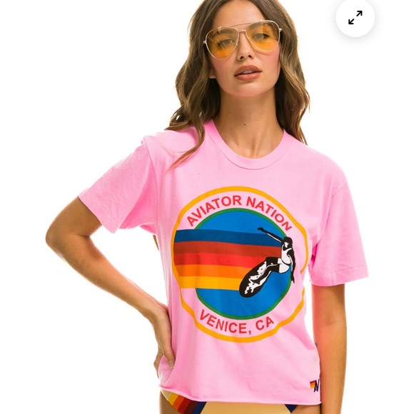 Aviator Nation Pink Rainbow T-Shirt - Picture 1 of 3